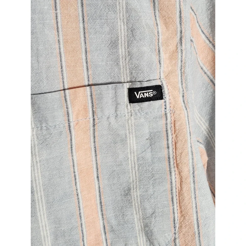 Vans Classic Fit Peach Blue Cabana Striped Short Sleeve Button Up Shirt Size S - Picture 5 of 8